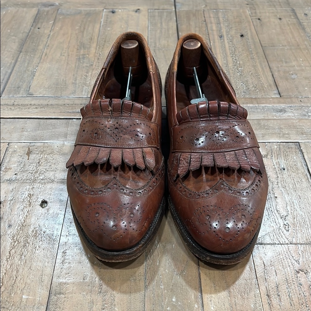 Paul Stuart brown leather fringed loafers